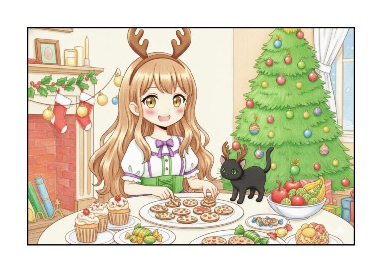 クリスマスパーティー準備の塗り絵イラスト