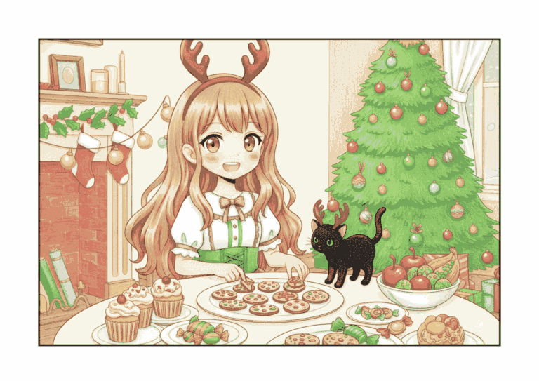 クリスマスパーティー準備の塗り絵イラスト