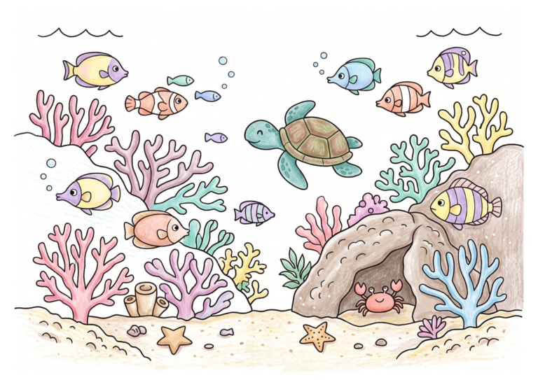 サンゴ礁の断面の塗り絵