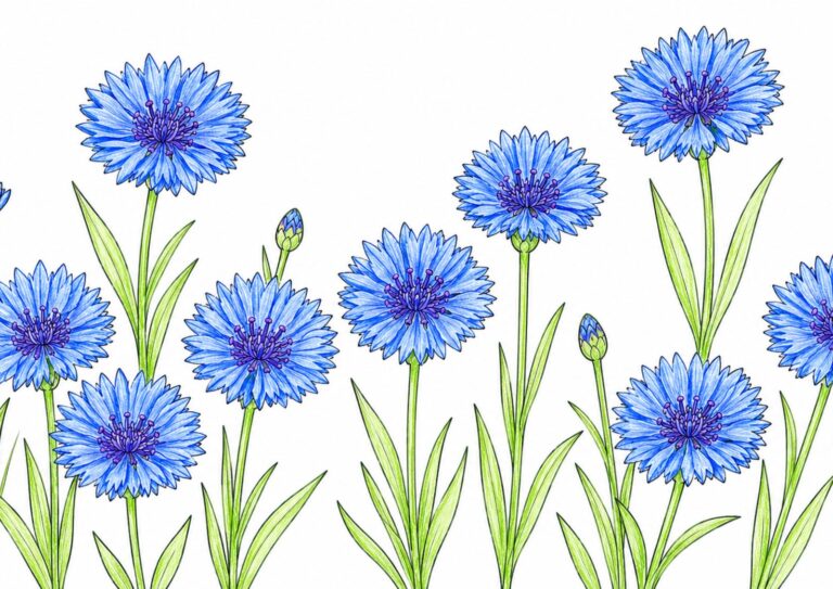 ヤグルマギク（矢車菊）の塗り絵イラスト