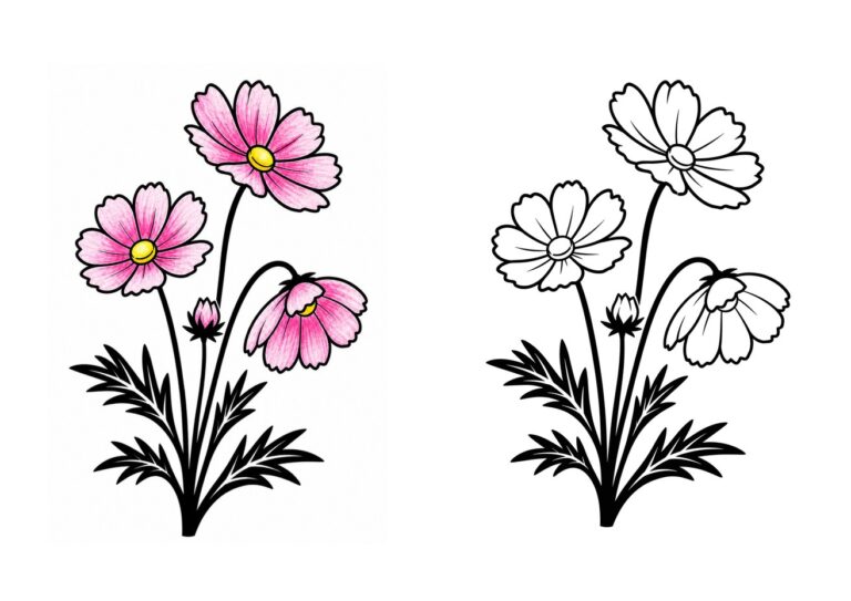 コスモス（秋桜）の塗り絵