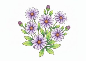 オステオスペルマムの花の塗り絵イラスト カラー見本（無料・印刷OK）