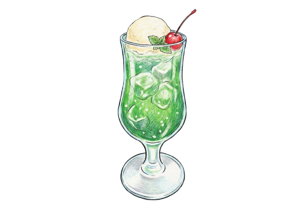 クリームソーダの塗り絵イラスト カラー見本（無料・印刷OK）