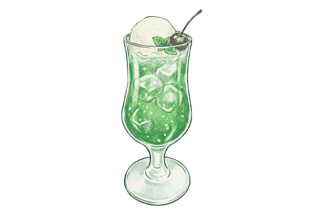 クリームソーダの塗り絵イラスト｜無料ダウンロード｜喫茶店スイーツ｜高齢者向けフリー画像素材