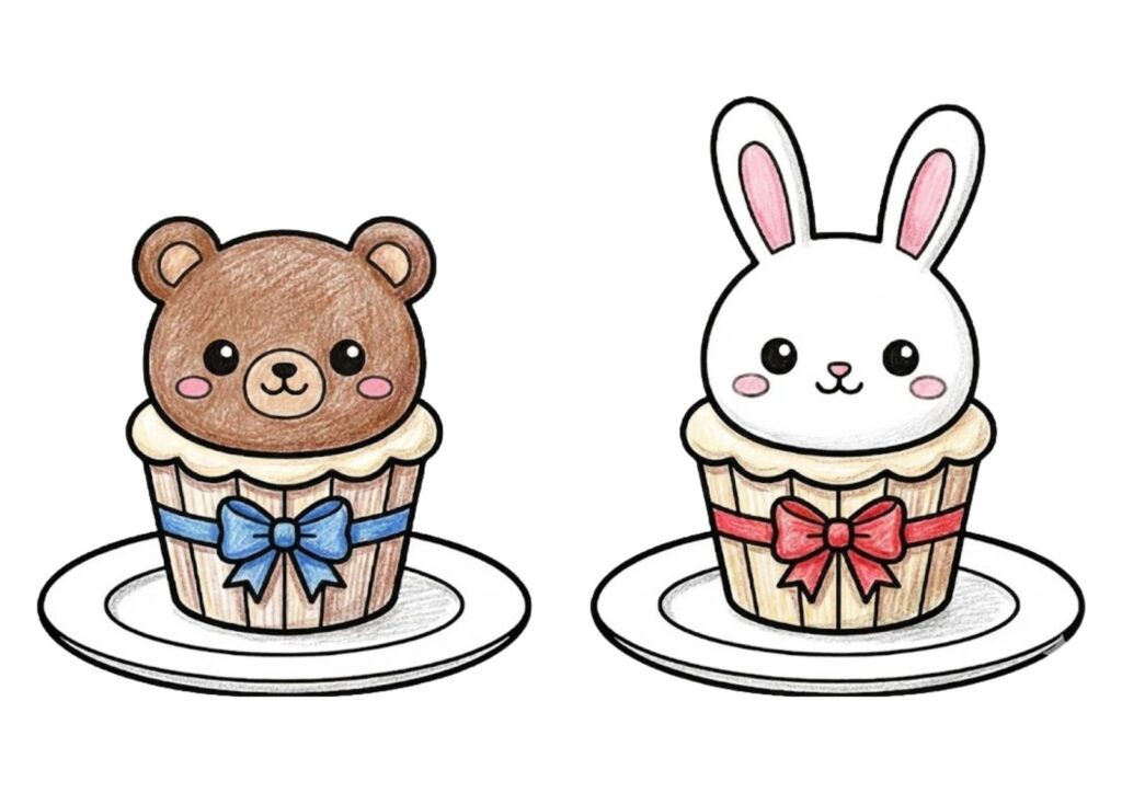 かわいいカップケーキの塗り絵イラスト カラー見本（無料・印刷OK）