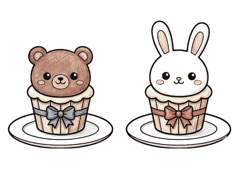 かわいいカップケーキの塗り絵イラスト