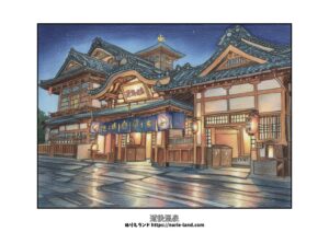 道後温泉の塗り絵イラスト カラー見本（無料・印刷OK）