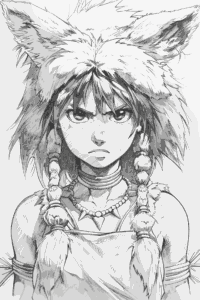 もののけ姫のコスプレしてる女の子の無料塗り絵 プリントしてダウンロードできます