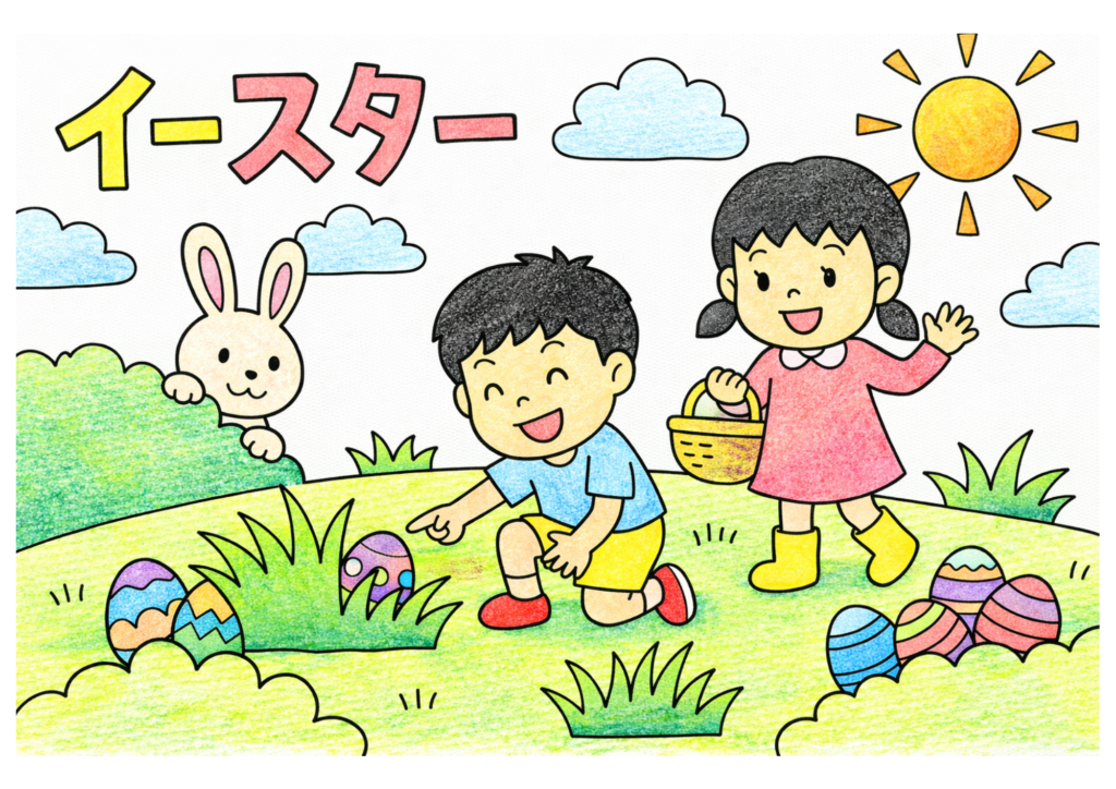 イースターエッグハントの塗り絵イラスト