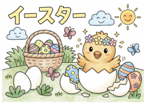 イースターひよこの塗り絵イラスト