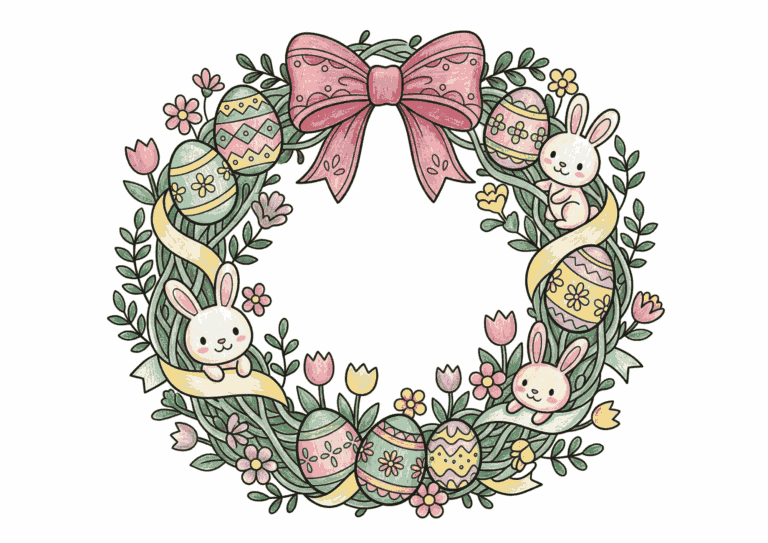 イースターリースの塗り絵イラスト