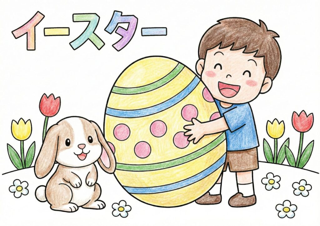 イースターの塗り絵イラスト カラー見本（無料・印刷OK）