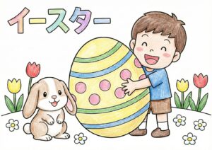 イースターの塗り絵イラスト カラー見本（無料・印刷OK）