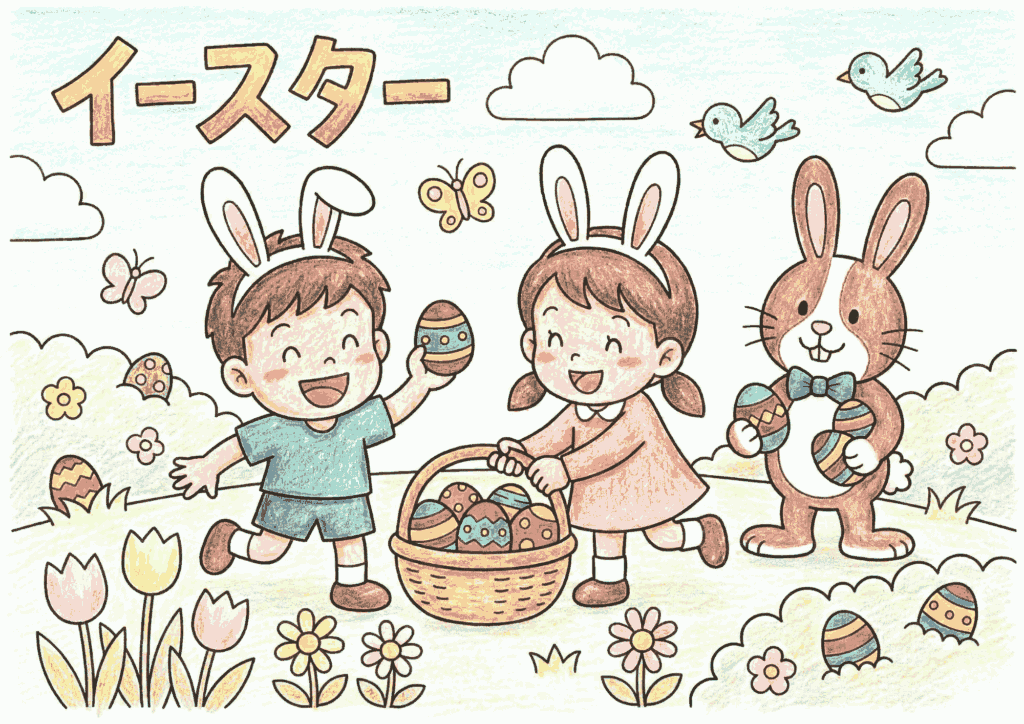 イースターの塗り絵画像｜無料ダウンロードできる子供向け春の塗り絵イラスト白黒フリー画像素材