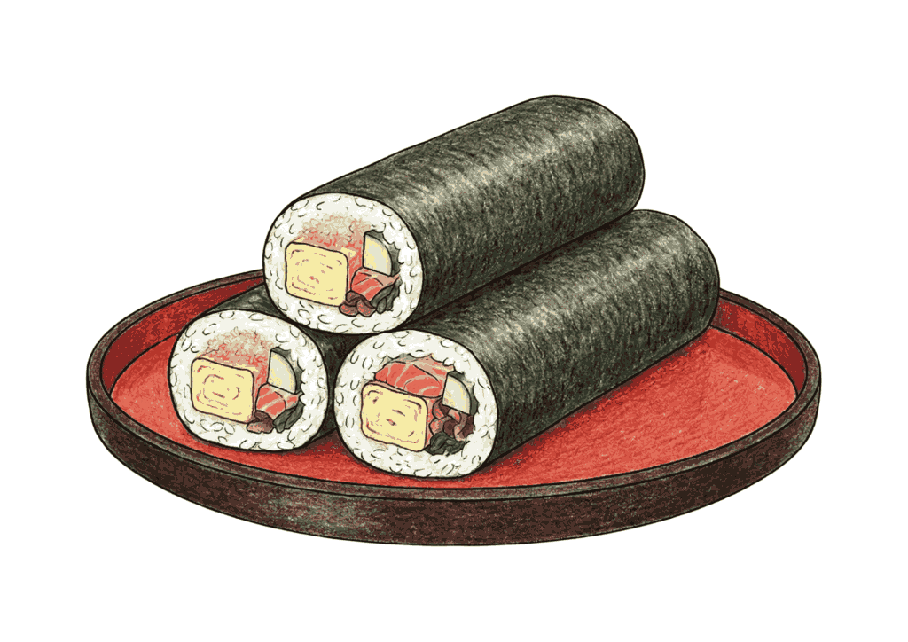 恵方巻のイラスト｜節分の行事食｜無料ダウンロード｜塗り絵イラスト｜フリー画像｜高齢者向け素材