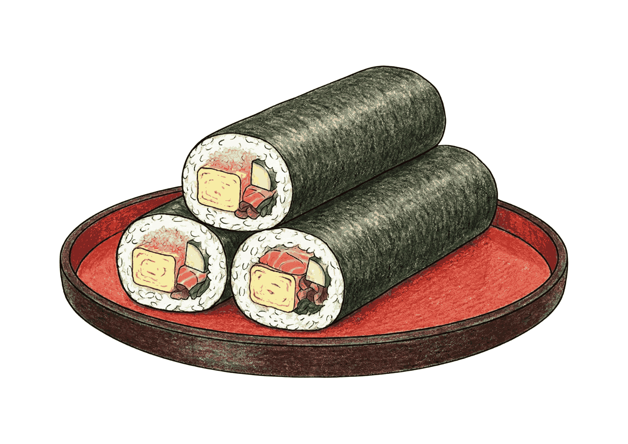 恵方巻のイラスト|節分の行事食|無料ダウンロード|塗り絵イラスト|フリー画像|高齢者向け素材