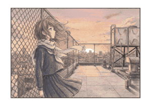 屋上の女子高生ぬりえ｜エモい夕暮れ｜大人・高校生向け塗り絵イラスト｜無料ダウンロード｜フリー素材
