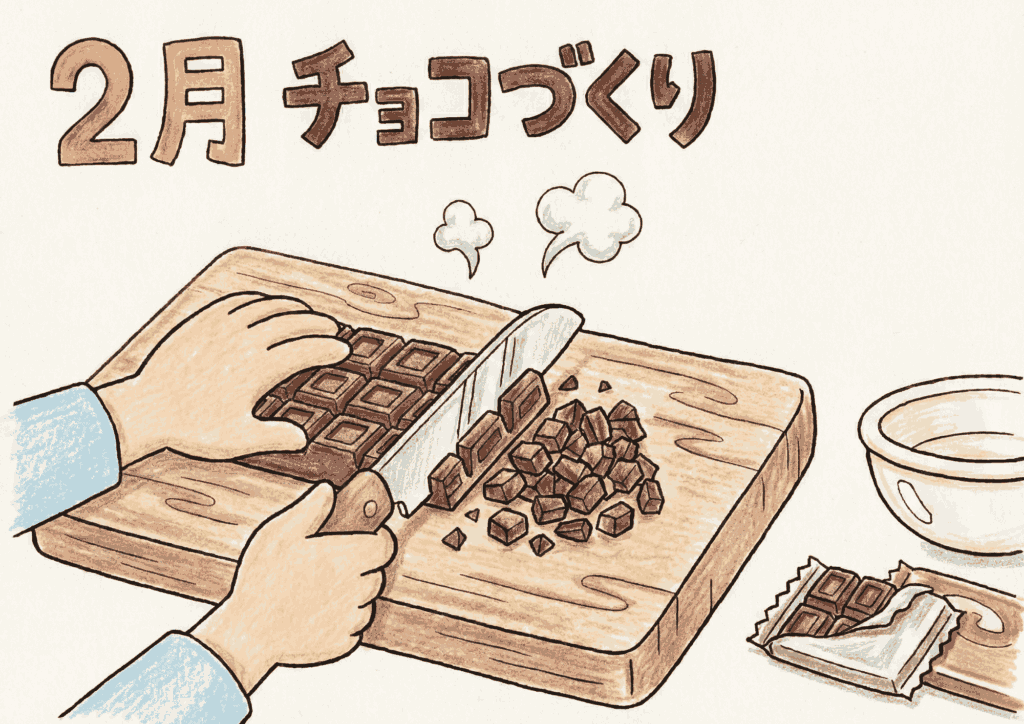 2月チョコづくりの塗り絵イラスト｜無料ダウンロード｜白黒｜フリー画像素材