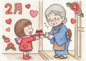 2月バレンタインの塗り絵イラスト カラー見本（無料・印刷OK）