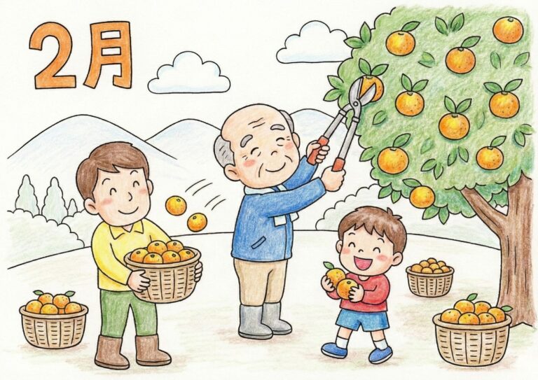 2月の柑橘系の塗り絵イラスト