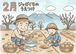 2月のジャガイモのうえつけの塗り絵画像｜無料ダウンロードできる白黒イラスト素材