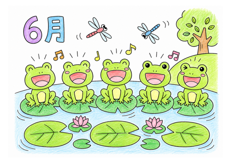 カエルの合唱団の塗り絵（梅雨）