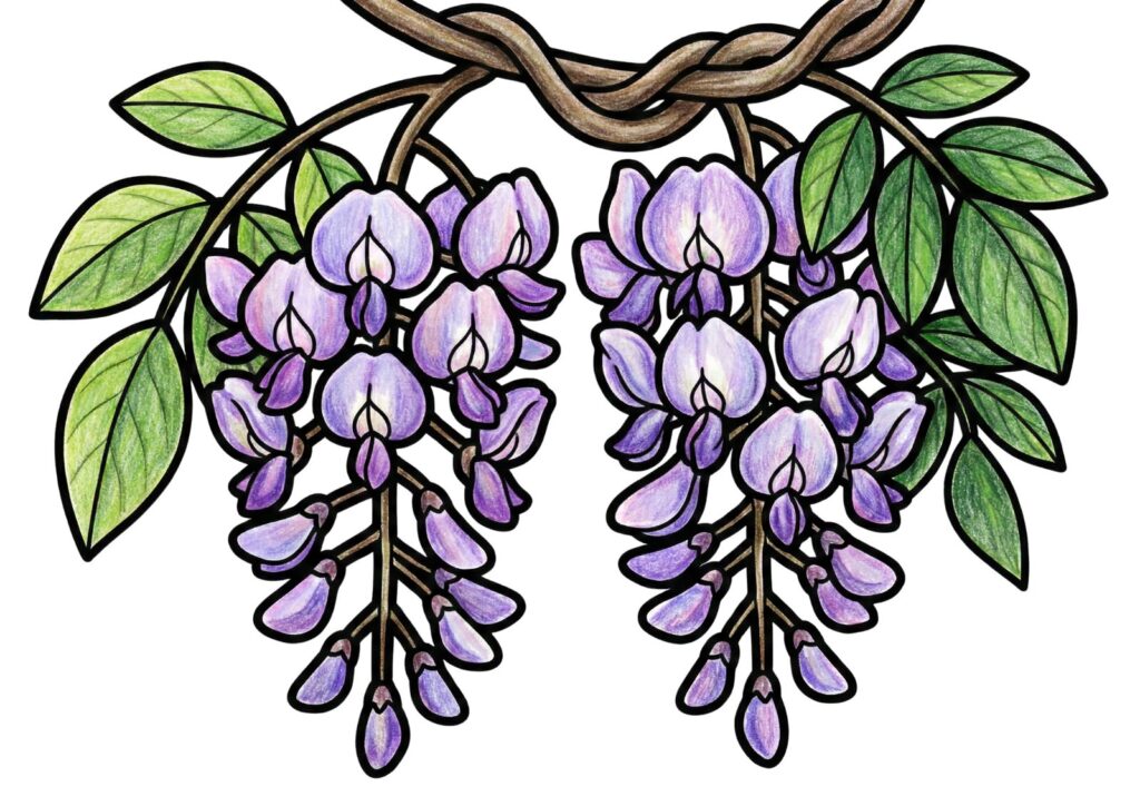 藤の花の無料の塗り絵イラスト カラー見本（無料・印刷OK）