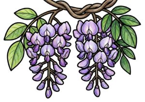 藤の花の無料の塗り絵イラスト カラー見本（無料・印刷OK）
