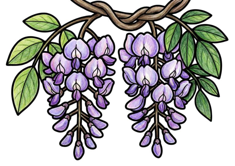 藤の花の無料の塗り絵イラスト