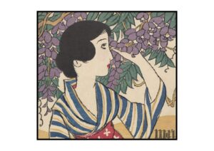 藤の花と女性の塗り絵イラスト カラー見本（無料・印刷OK）