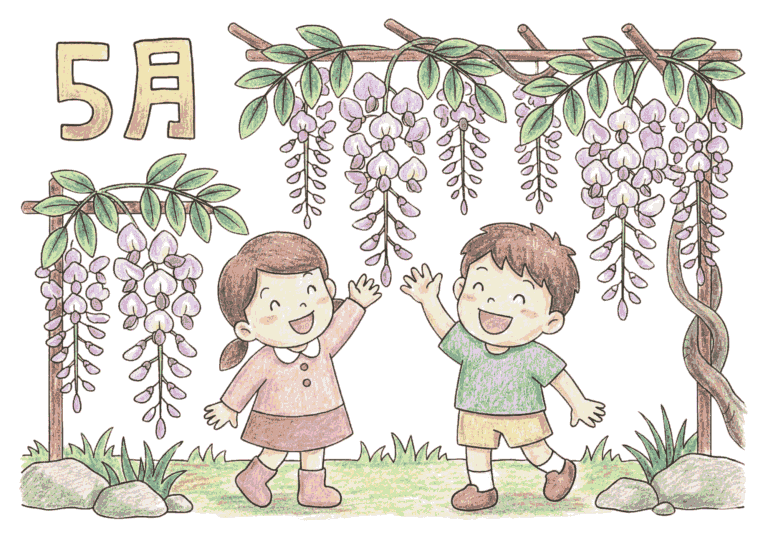5月の藤の花ぬりえ無料ダウンロード