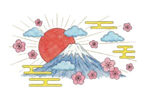 ご来光・初日の出の塗り絵イラスト カラー見本（無料・印刷OK）
