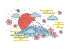 ご来光と初日の出の富士山イラスト｜無料ダウンロード｜塗り絵イラスト｜フリー画像｜素材