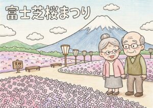 富士芝桜まつりの塗り絵イラスト カラー見本（無料・印刷OK）