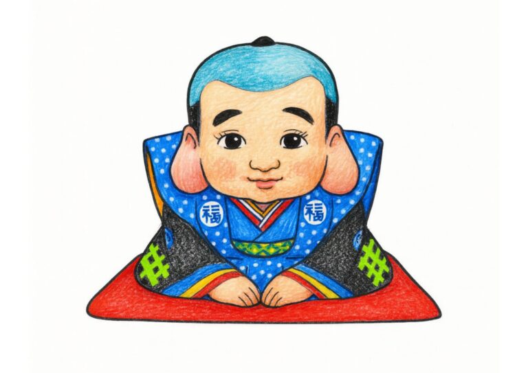 福助人形のぬり絵イラストの塗り絵イラスト