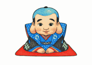 福助人形の無料ぬりえイラスト｜高齢者向け｜縁起物で塗りやすい｜冬の風物詩｜ダウンロード