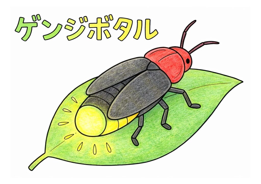 源氏蛍（ゲンジボタル）の塗り絵イラスト カラー見本（無料・印刷OK）