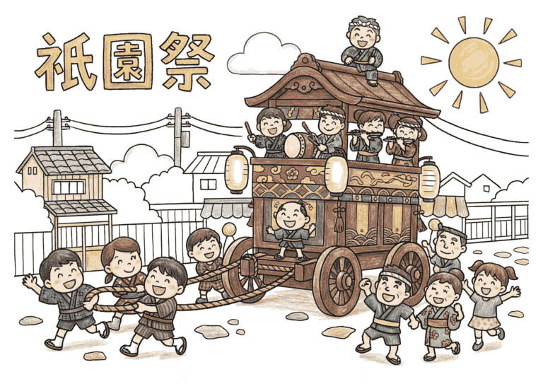 祇園祭（山鉾巡行）の塗り絵イラスト