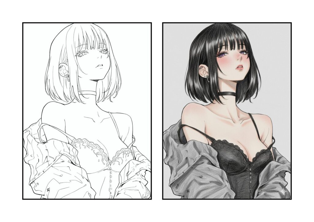 かっこいい女の子の塗り絵イラスト カラー見本（無料・印刷OK）