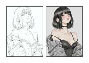 かっこいい女の子の塗り絵イラスト カラー見本（無料・印刷OK）