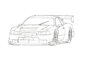 GTRレーシングカーの無料ぬりえイラスト｜大人向け｜リアル線画｜趣味・ストレス解消に最適な塗り絵素材