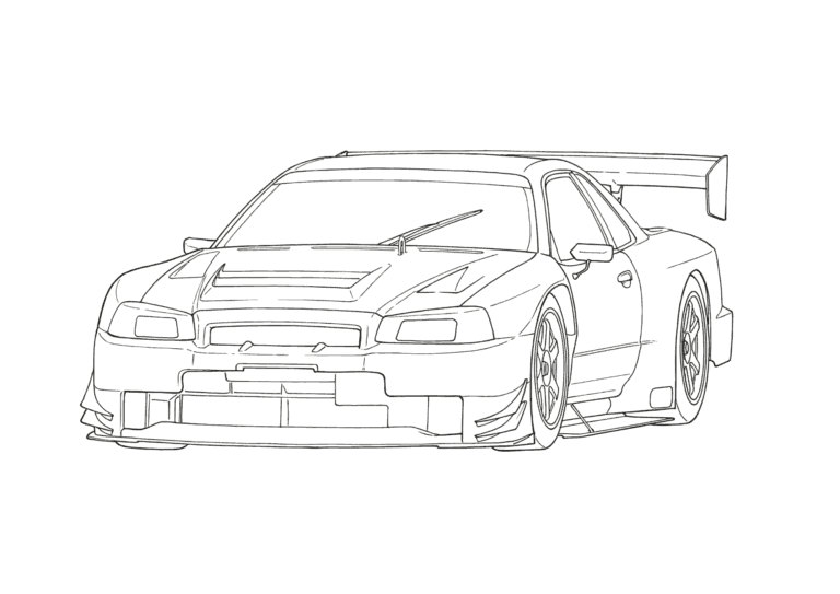 レーシングカーGTRの無料の塗り絵イラスト