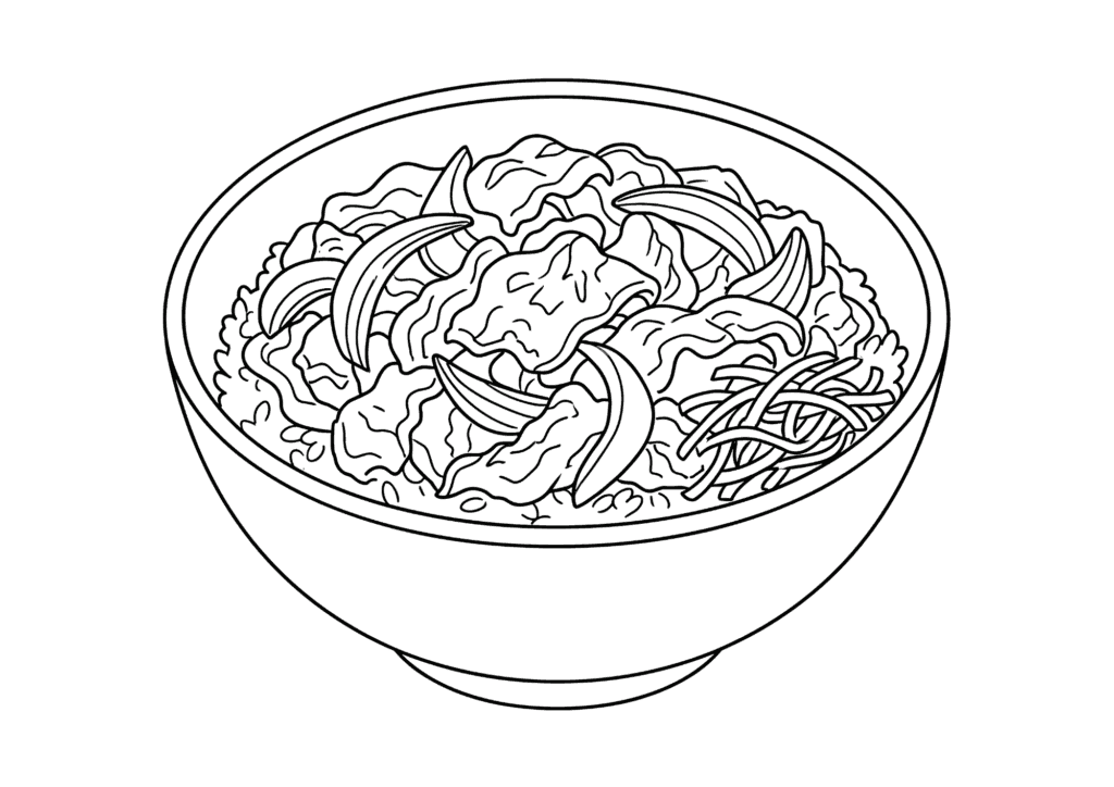 牛丼の塗り絵 白黒 無料印刷用