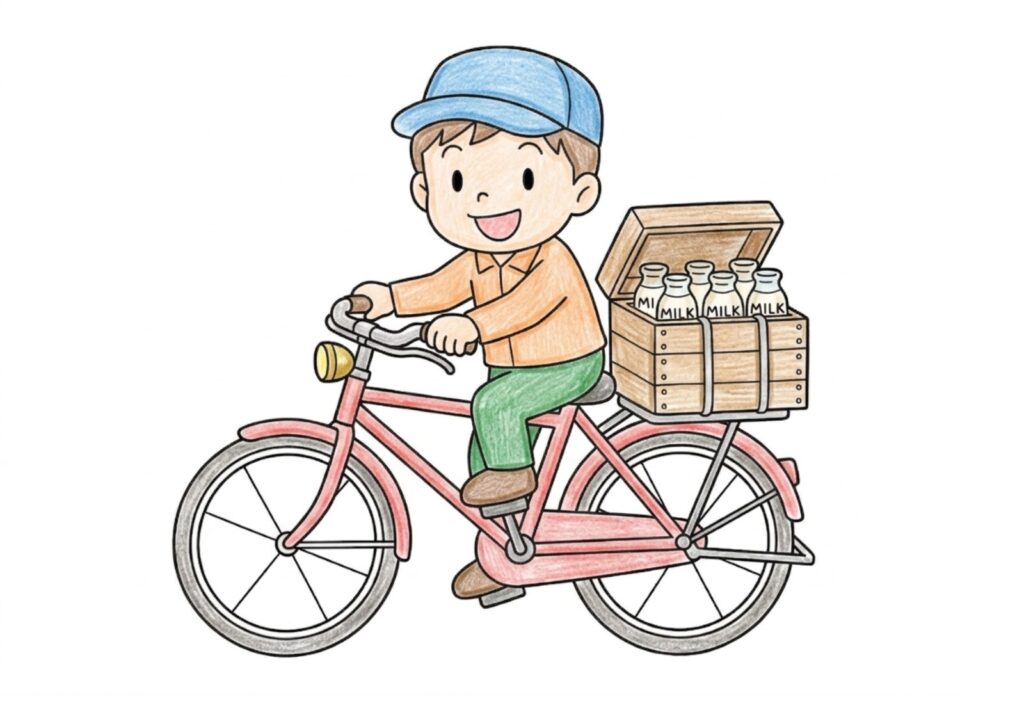 牛乳配達の塗り絵イラスト カラー見本（無料・印刷OK）