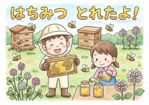 はちみつとミツバチの塗り絵イラスト カラー見本（無料・印刷OK）