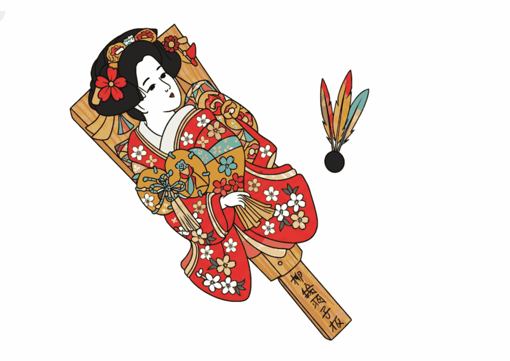 羽子板の無料ぬりえイラスト｜高齢者向け｜見本付きで塗りやすい｜正月｜ダウンロード