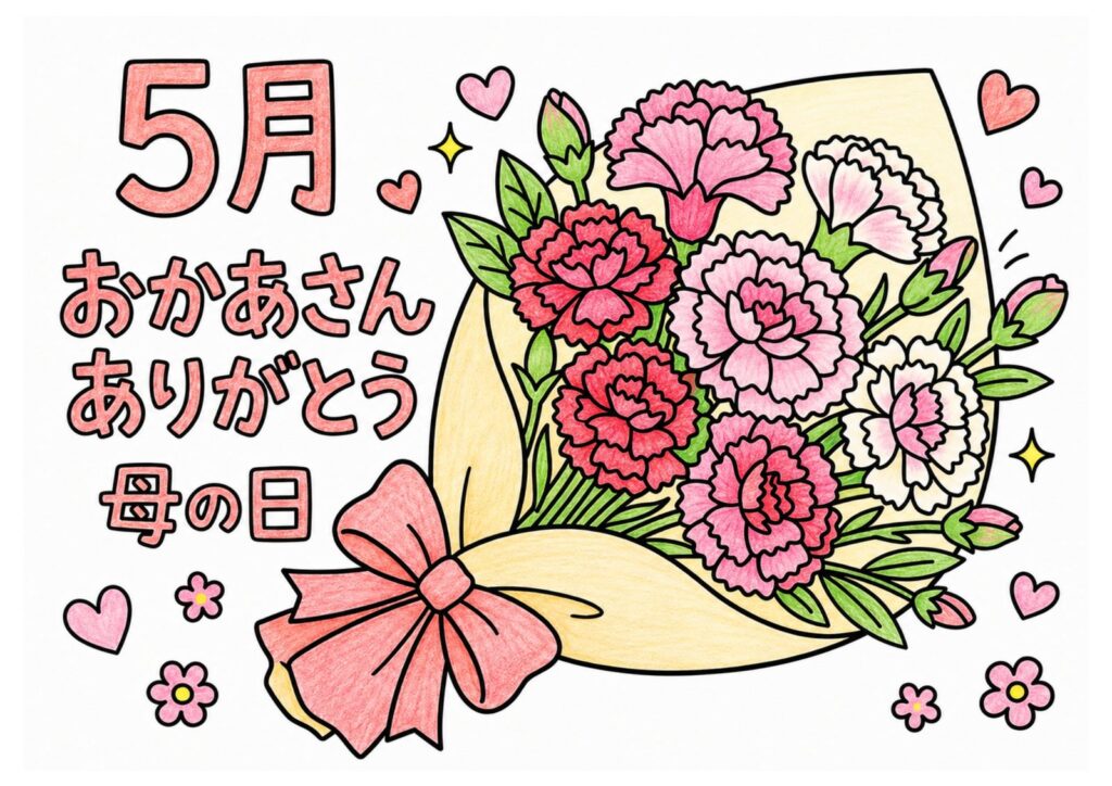 母の日の塗り絵イラスト カラー見本（無料・印刷OK）