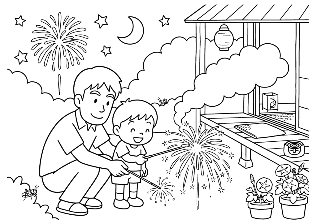 花火 白黒 無料印刷用