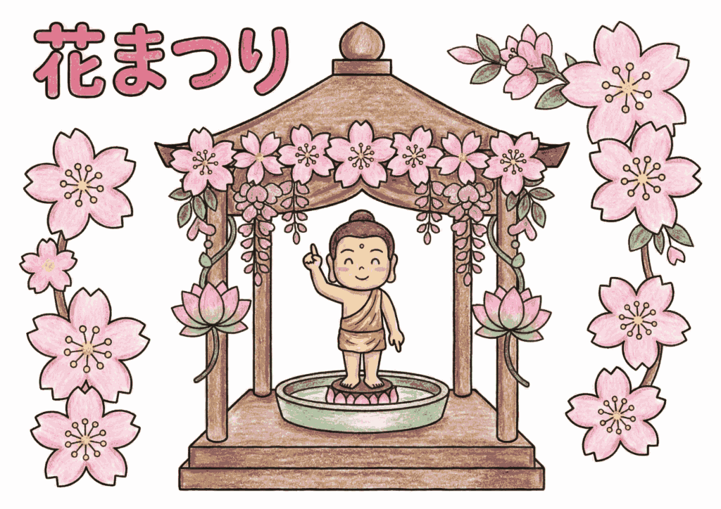 花まつりのお釈迦さま塗り絵イラスト無料ダウンロード用フリー画像素材