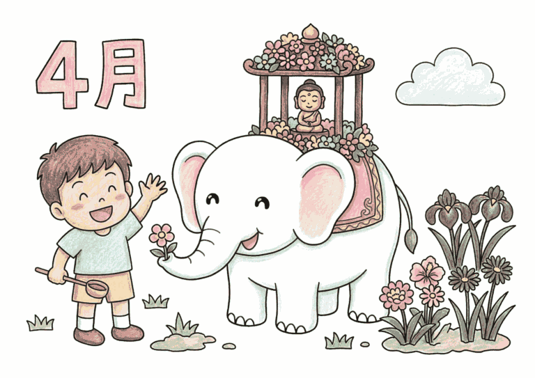 花祭り（灌仏会）の塗り絵イラスト